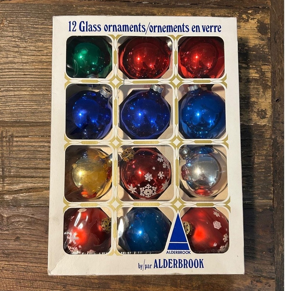 Vintage Alderbrook Glass Christmas Ornaments Set 12 2.5" MCM Snowflake Boxed - Picture 7 of 10
